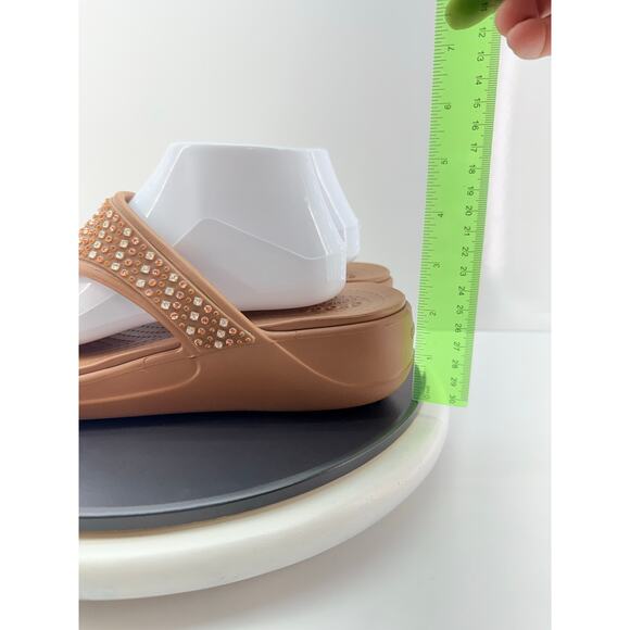 Crocs Monterey Shimmer Womens 11 Wedge Flip Flop Sandals Bronze Brown Platform - Picture 3 of 13